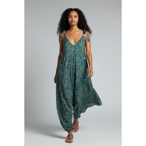 Sacred Threads One Size Floral Silk Blend Boho Festival Adj Tie Shoulder Romper